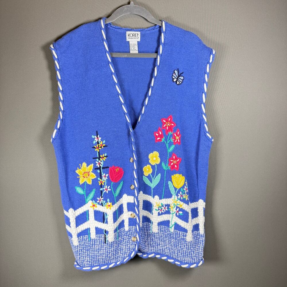 Vtg Koret embroidered sweater vest - floral cottage core teacher summer size 2X
